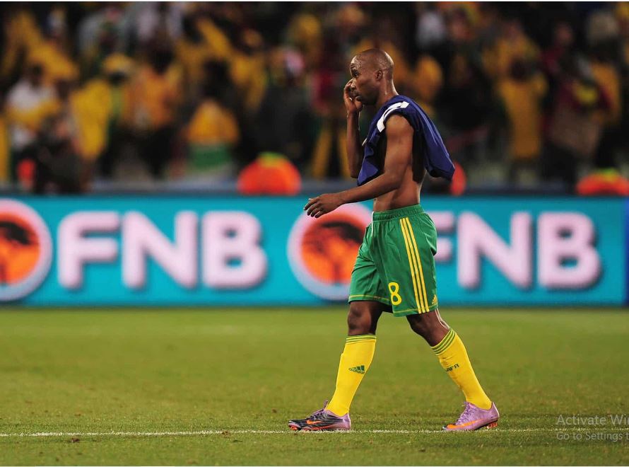 Siyabonga Nomvethe playing for Bafana Bafana